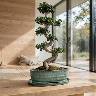 Büyük boy Altlıklı Sırlı Stoneware Bonsai Saksısı 45 cm