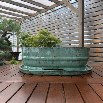 Büyük boy Altlıklı Sırlı Stoneware Bonsai Saksısı 45 cm