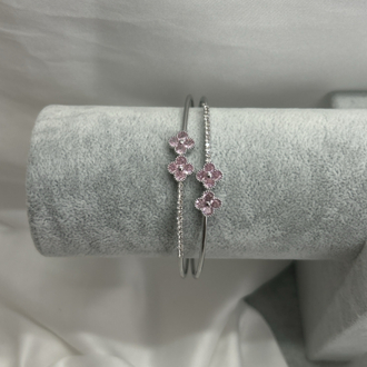Çelik silver pembe yonca kelepçe bileklik