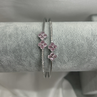 Çelik silver pembe yonca kelepçe bileklik