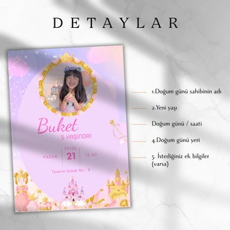Prenses Temalı Doğum Günü Davetiyesi - Fairy Tale