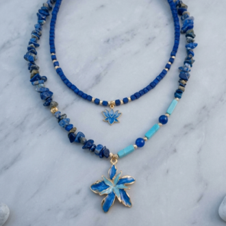 Akdeniz Esintili Çiçeki Lapis Lazuli Kolye Seti