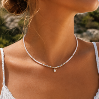 Soft Zerafet : Yavruağzı Yıldızlı Kristal Kolye