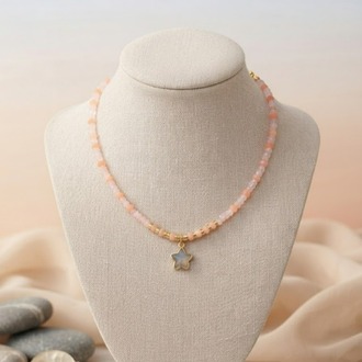 Soft Pembe ve Turuncu Kristal Boncuklu Yıldız Kolye