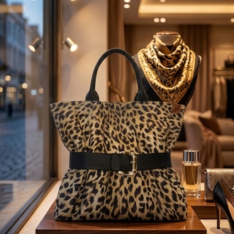 Yeşil leopar kumaş, XL el çantası