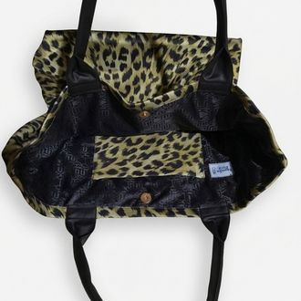 Yeşil leopar kumaş, XL el çantası