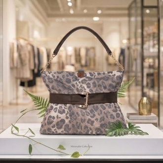 Denim, leopar kumaş omuz çantası