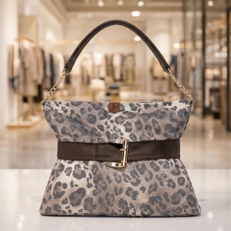 Denim, leopar kumaş omuz çantası