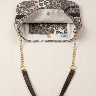 Denim, leopar kumaş omuz çantası