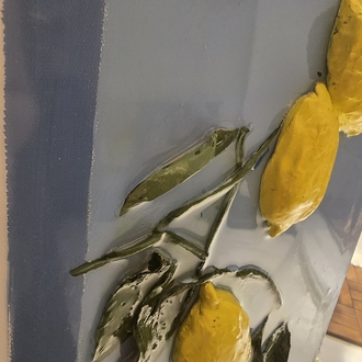 “Limon Dalı” – 40×40 Seramik & Akrilik Üzeri Epoksi Tablo
