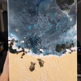 Epoksi Dokulu Deniz Manzarası – Orijinal El Yapımı Tablo (35x50 cm)