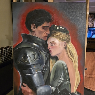 Fireheart – Birbirine Sarılmış Şövalye ve Kadın | Yağlı Boya Tablo 50x70 cm