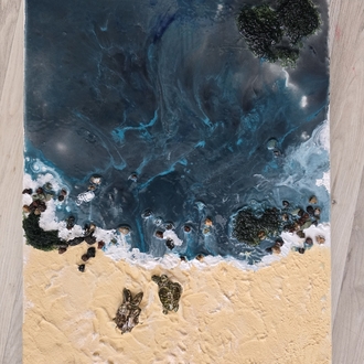 Epoksi Dokulu Deniz Manzarası – Orijinal El Yapımı Tablo (35x50 cm)