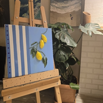 “Limon Dalı” – 40×40 Seramik & Akrilik Üzeri Epoksi Tablo