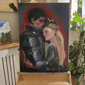 Fireheart – Birbirine Sarılmış Şövalye ve Kadın | Yağlı Boya Tablo 50x70 cm