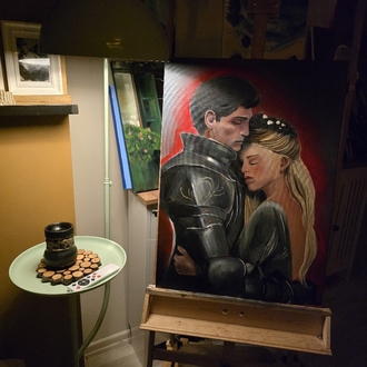 Fireheart – Birbirine Sarılmış Şövalye ve Kadın | Yağlı Boya Tablo 50x70 cm