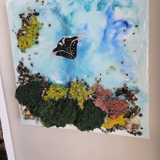 Okyanusun Kalbi II – Karma Teknik, 40×40 cm Tuval Üzerine Özgün Eser