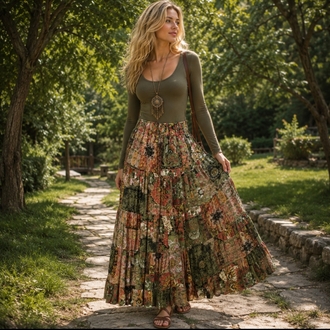 huzur patchwork desen Viskon etek 