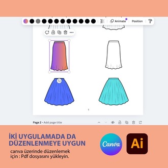 Kadın Etek Teknik Çizim Pakedi ( 8 Model )