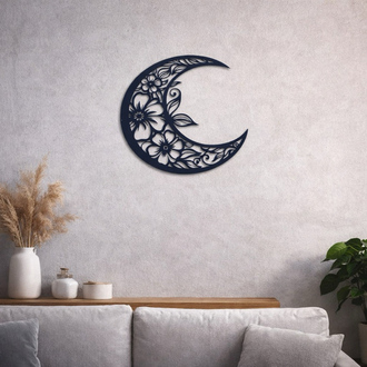 Çiçekli Ay Metal Duvar Dekoru| Hilal Boho Dekor | Dekoratif Metal Duvar Süsü
