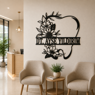 Kişiye Özel Diş Hekimi Metal Duvar Dekoru |İsimli Çiçekli Diş Tasarımı |Klinik Dekoru