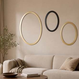 Oval Metal Çerçeve Seti | Dekoratif Duvar Çerçevesi | Mat Gold & Siyah