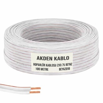 Akden Kablo CCA Hoparlör Kablosu 2x0.75 mm² Beyaz – 100 Metre