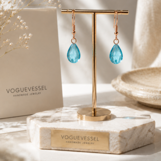 Kristal Aqua | El Emeği Minimalist Damla Küpe