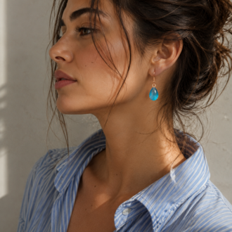 Kristal Aqua | El Emeği Minimalist Damla Küpe