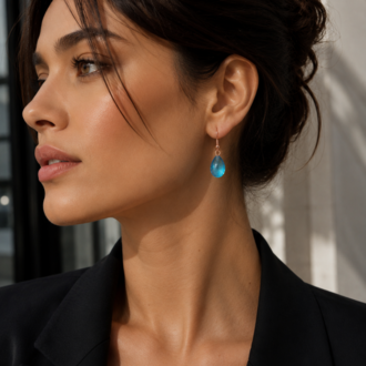 Kristal Aqua | El Emeği Minimalist Damla Küpe
