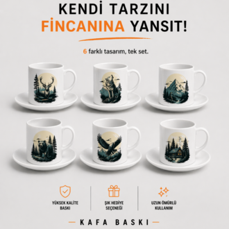 KAFA BASKI Kişiye Özel Türk Kahvesi Fincan Seti – 6 Farklı Tasarımlı Porselen Kahve Fincanı