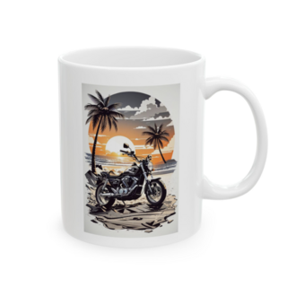 KAFA BASKI Motor ve Gün Batımı Temalı Porselen Kupa – Retro Sahil Tasarımı – KF16052608
