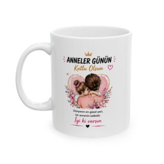 KAFA BASKI Anneler Günün Kutlu Olsun Tasarımlı Porselen Kupa Bardak 