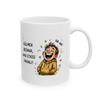 KAFA BASKI Mizah Temalı Porselen Kupa – Gülmek Bedava Tasarımı – KF14052608