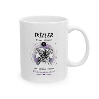 KAFA BASKI İkizler Burcu Temalı Porselen Kupa Bardak – Zeki ve İletişimci Burç Tasarımı