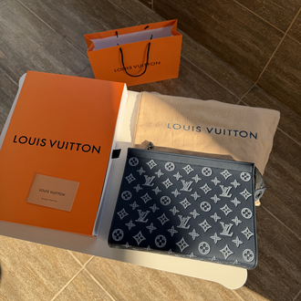 LV Clutch Çanta Premium İthal Lacivert (FULL SET)