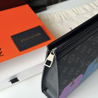 LV Clutch Çanta Premium Siyah Desenli (FULL SET)