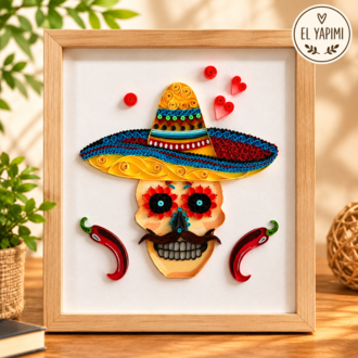 Meksika Ölüler Günü (Dia de los Muertos) Quilling Tablo | 3D Kağıt Sanatı |