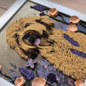 Köpek Severlere Özel Hediye - El Emeği Quilling Çiçekli Duvar Tablosu

