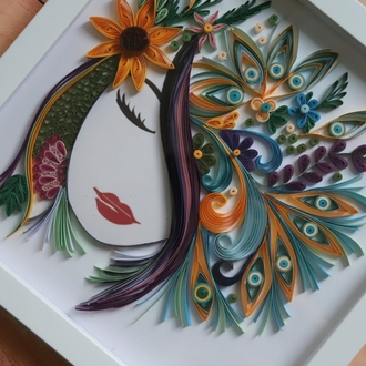 Kağıt Telkari (Quilling) Sanatı: Renkli Çiçek Kompozisyonlu Kadın Portresi