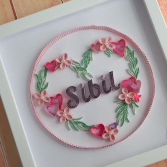Kişi ismine özel derin çerçeveli quiling tablo