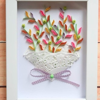 Quilling Vazo ve Çiçek Buketi Tablosu | Pastel Renkli  Kağıt Sanatı | Ev ve Ofis Dekorasyonu   