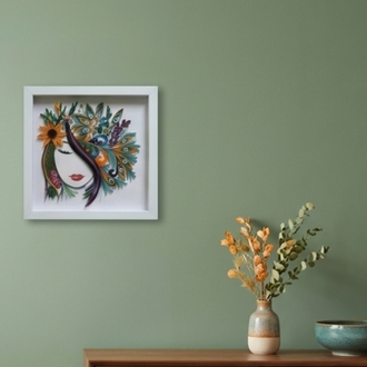 Kağıt Telkari (Quilling) Sanatı: Renkli Çiçek Kompozisyonlu Kadın Portresi
