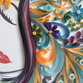 Kağıt Telkari (Quilling) Sanatı: Renkli Çiçek Kompozisyonlu Kadın Portresi