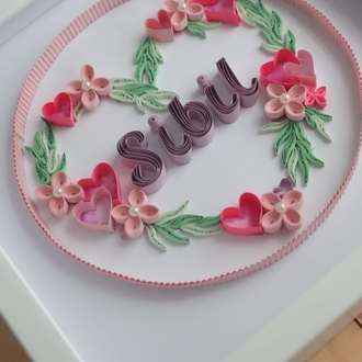Kişi ismine özel derin çerçeveli quiling tablo