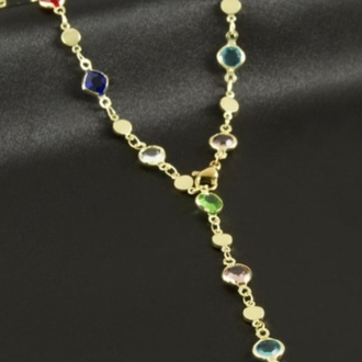 Gold Kristal taşlı Çelik Y Kolye 