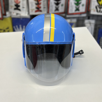 Retro Mavi Vizörlü Yarım Motosiklet Kaskı
