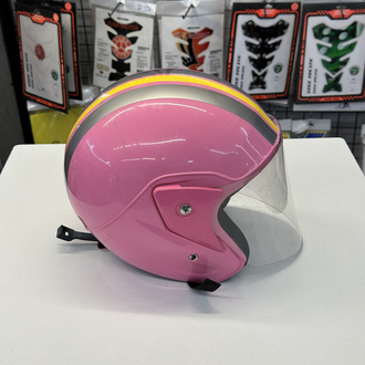 Retro Pembe Vizörlü Yarım Motosiklet Kaskı