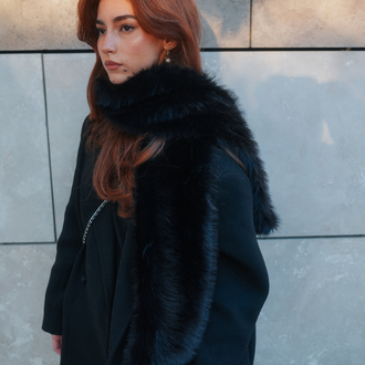 Suni Kürk Atkı - Siyah