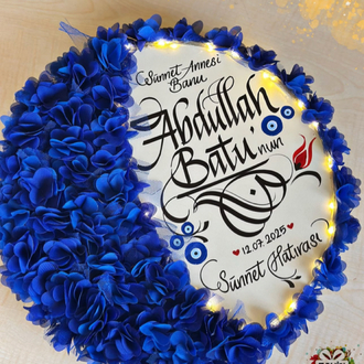 SAKS MAVİSİ LEDLİ YARIMAY TEF ( gelin,sünnet,düğün,nişan,6ay kınası,…vb)